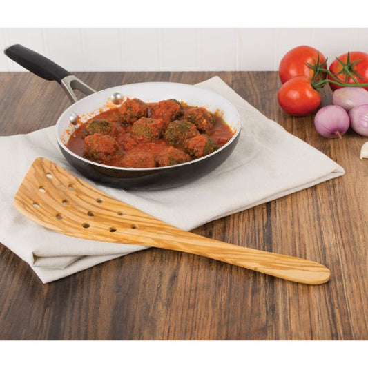 HIC Eddingtons Italian Olive Wood Wide Pierced Spatula