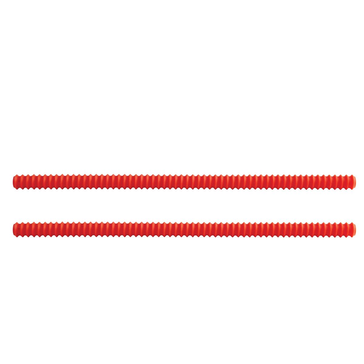 Two red ribbed tubes on a white background