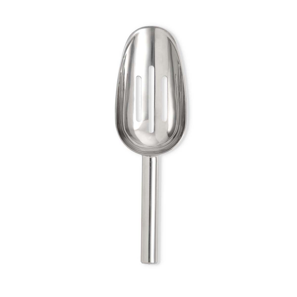 Metallic ice scoop on a white background