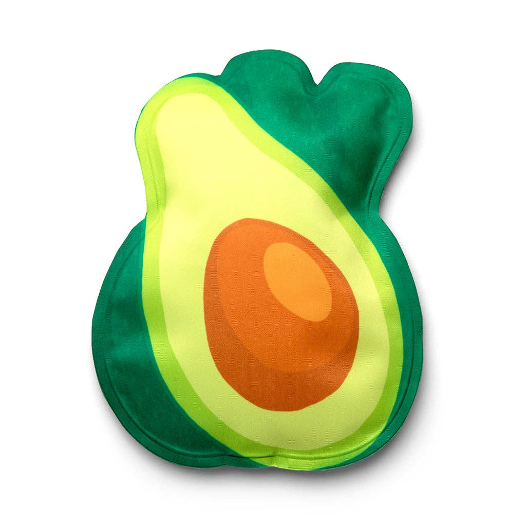 Avocado-shaped icepack  with green, yellow, and orange colors on a white background