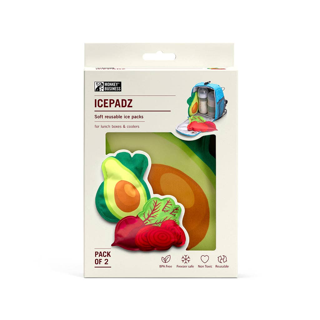 Pack of Icepadz soft reusable ice packs for lunch boxes on a white background