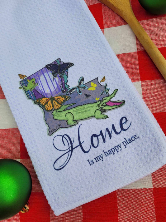 Kelly Airhart Studios - Louisiana Tea Towel. Home is My Happy Place.