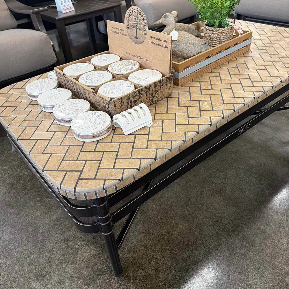 Heriingbone pattern patio coffee table
