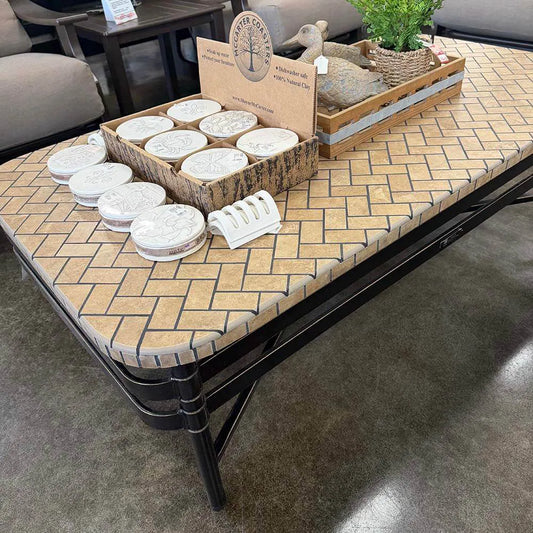 Heriingbone pattern patio coffee table
