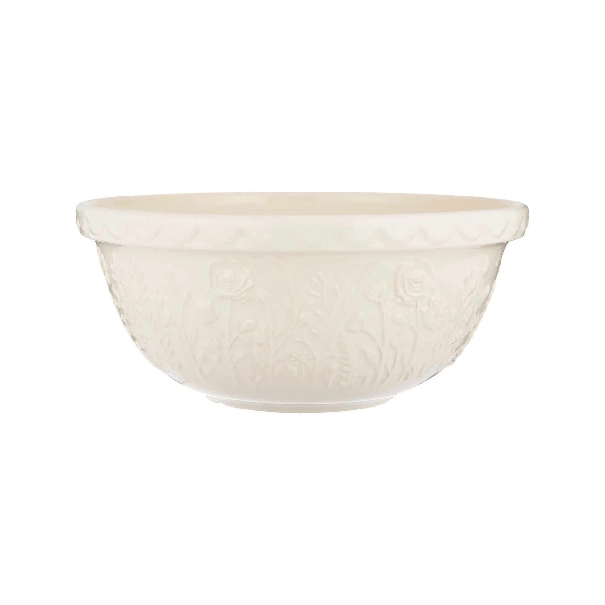 White ceramic mixing bowl with textured surface on a white background