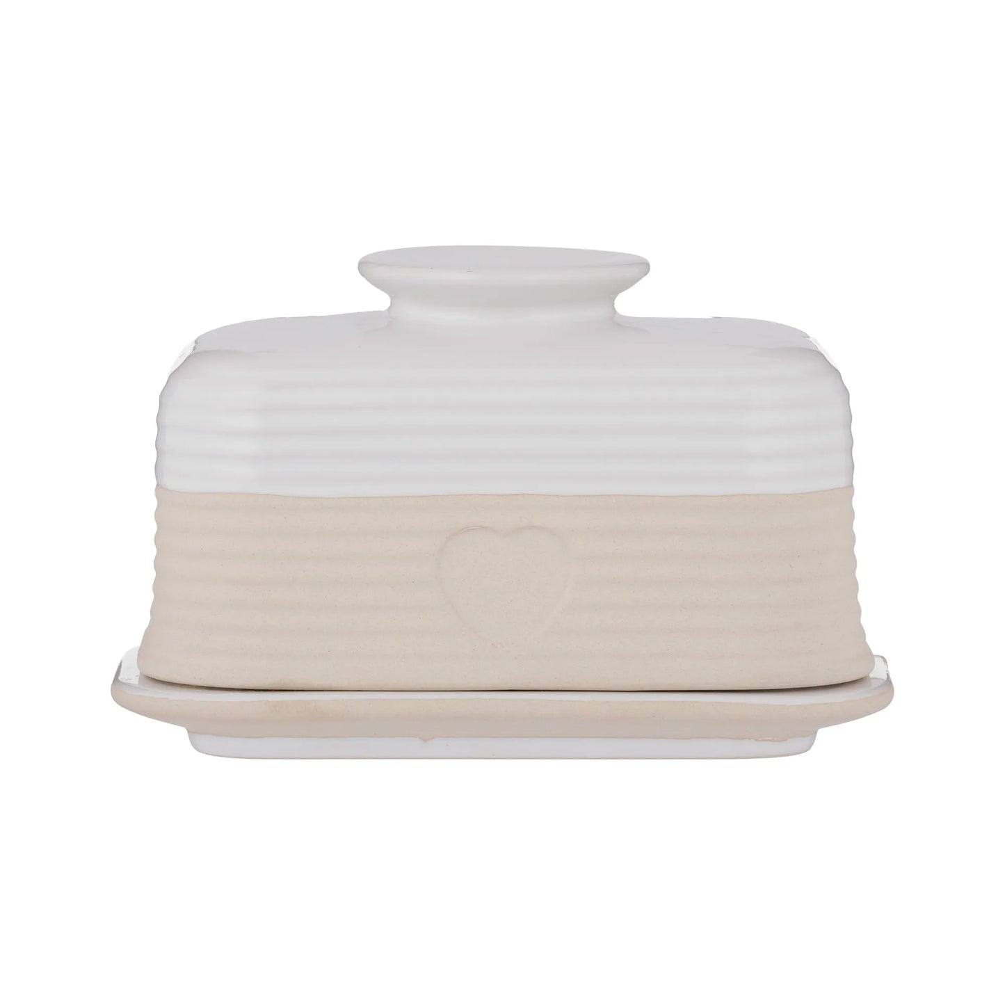 White and beige butter dish from Mason Cash
