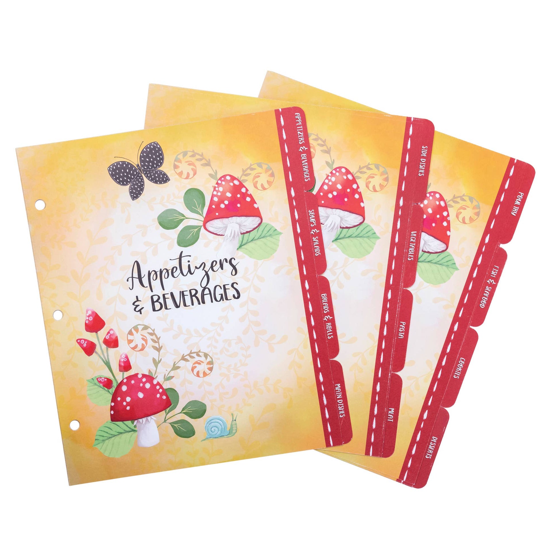 Set of colorful menu or label dividers with mushroom designs on a white background