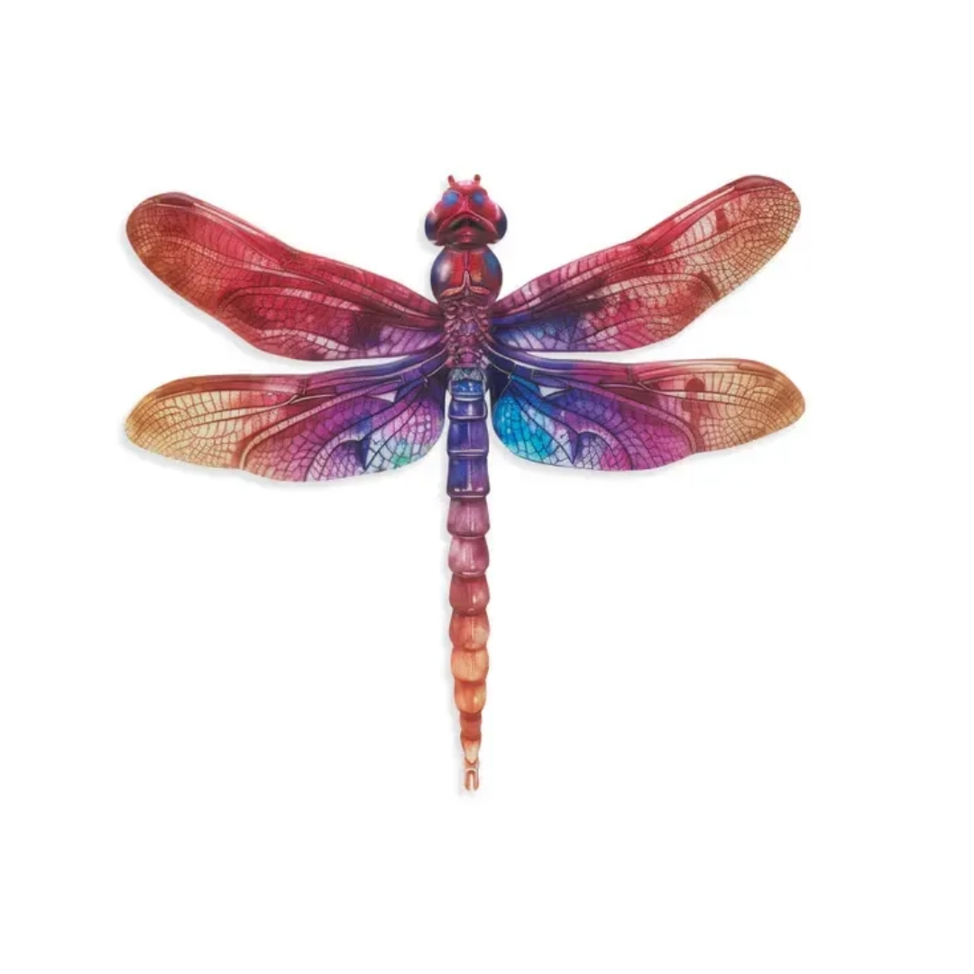Colorful dragonfly-shaped object on a white background