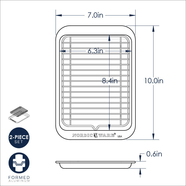Measurement chart of a Nordic Ware baking pan with dimensions labeled.