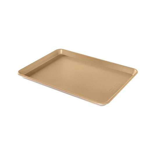 Gold baking tray on a white background