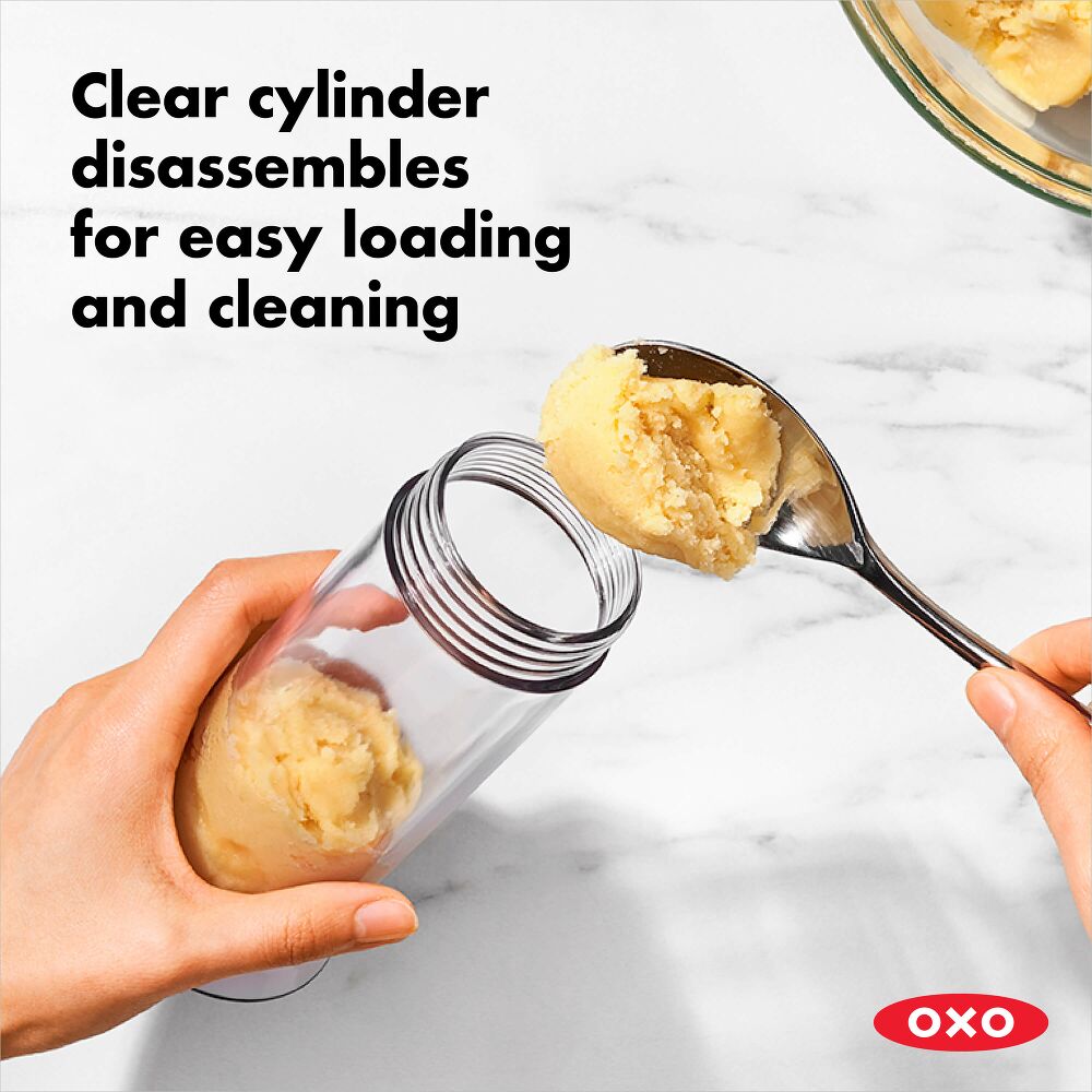 OXO Cookie Press is easy loading and cleaning,