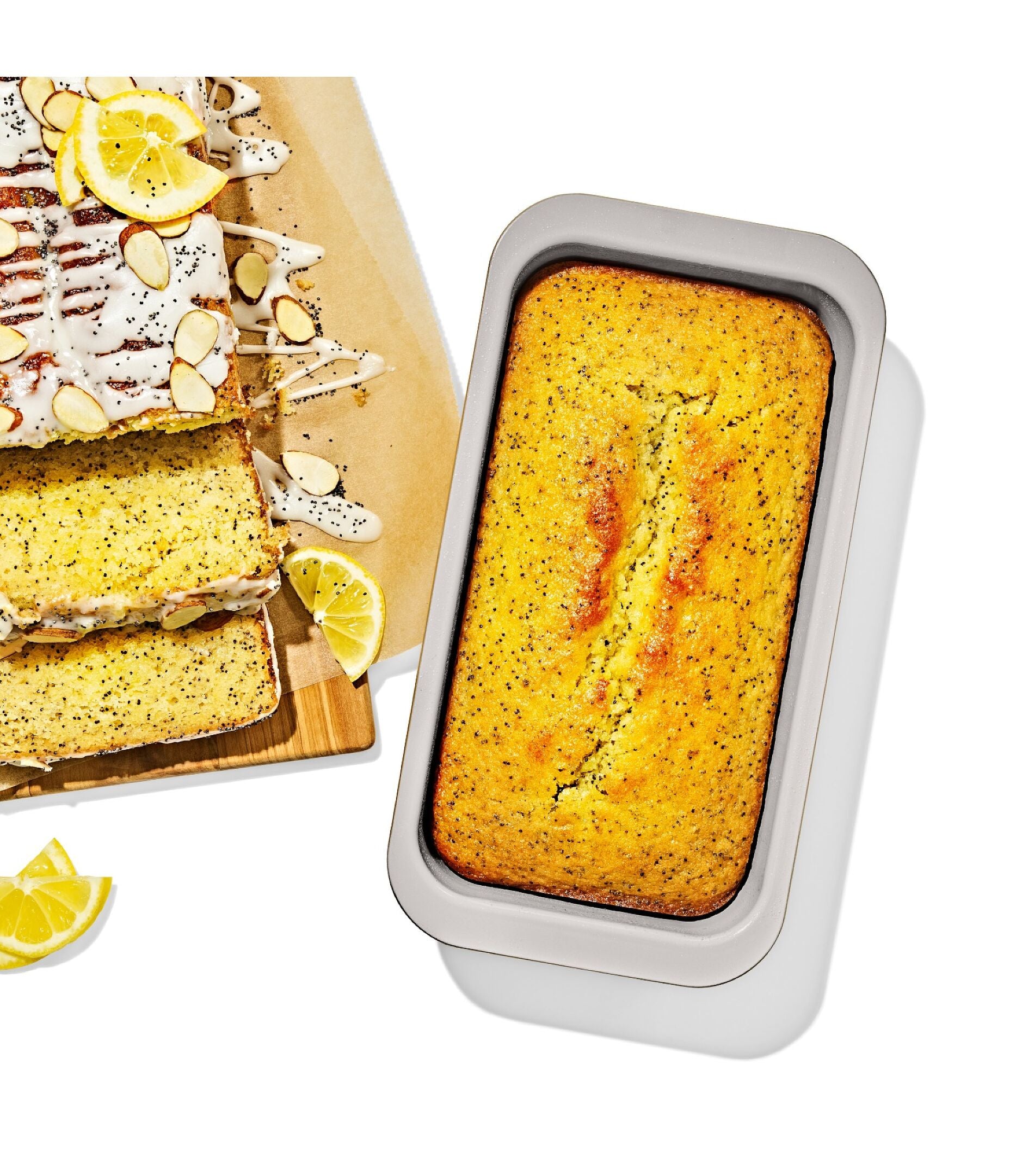 OXO loaf pan with poppy seed bread
