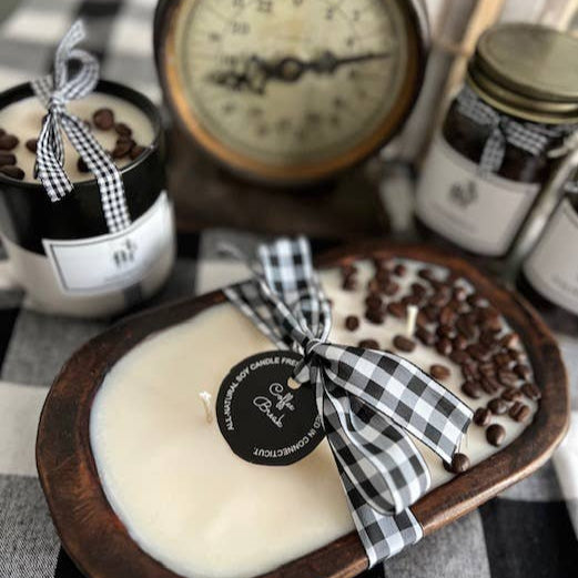 Plaid Rooster Coffee Dough Bowl Candle