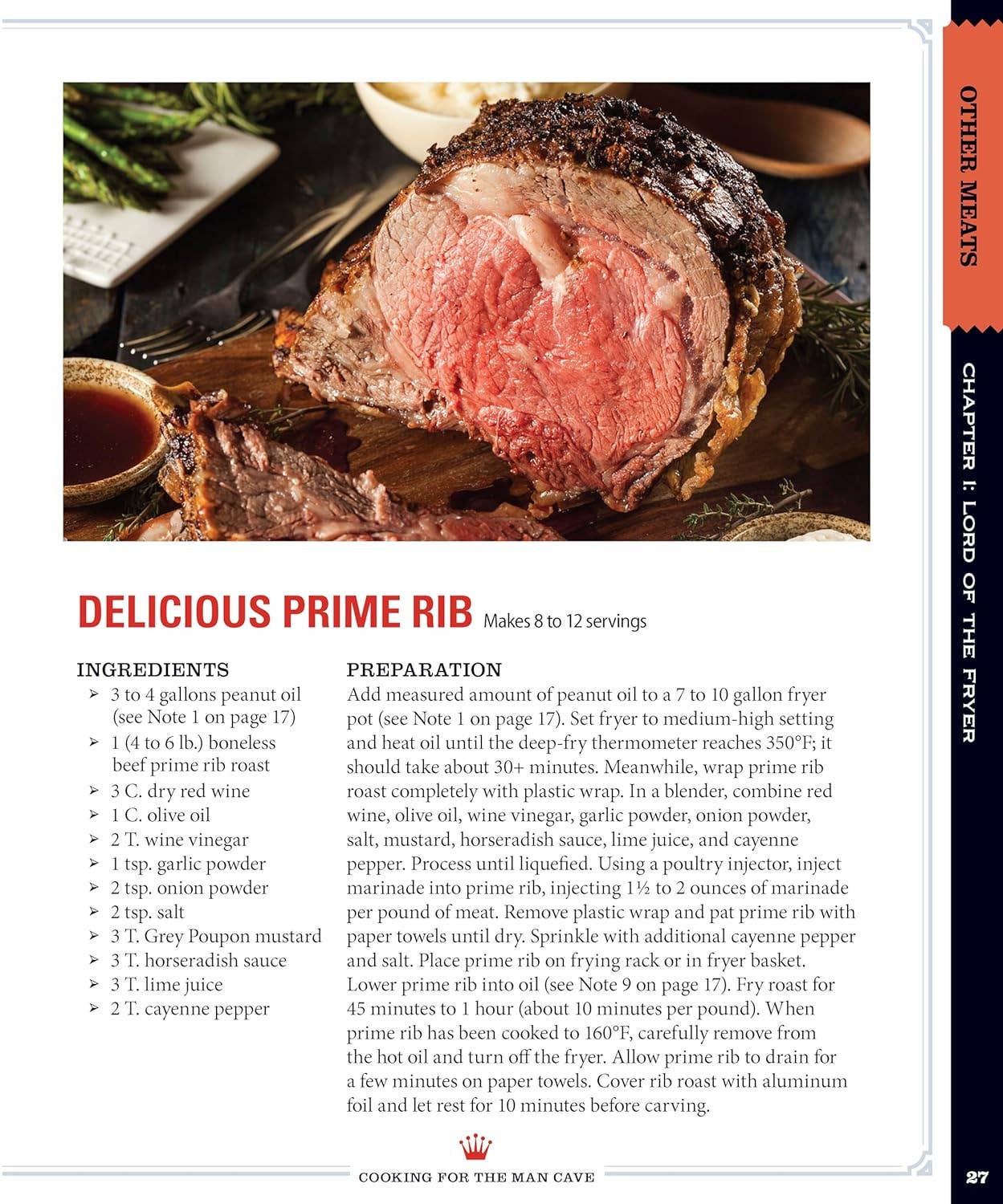 Prime rib recipe with ingredients and preparation steps on a cookboo page.