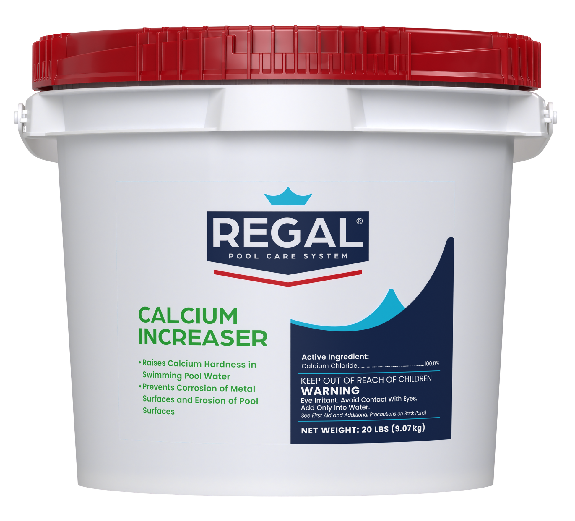 White bucket with red lid labeled 'Regal Calcium Increaser' on a white background
