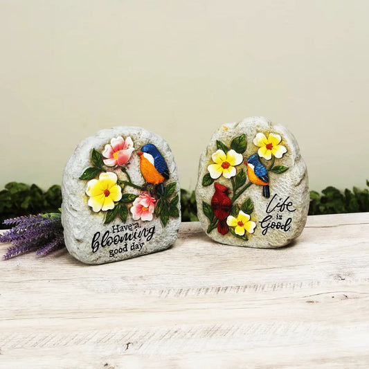 Resin Flower and Bird Garden Stone