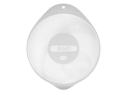 A white Rosti mixing bowl lid on a white background