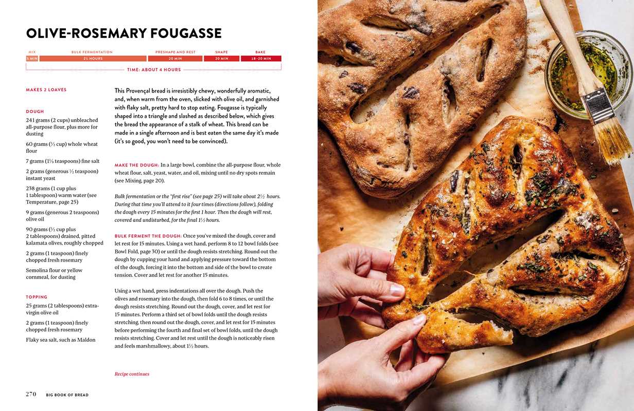 Bread loaf with herbs on a wooden board next to text in a magazine or book layout.