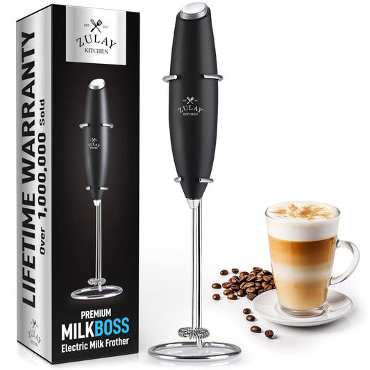 Zulay Kitchen Handheld Milk Frother Black in Box