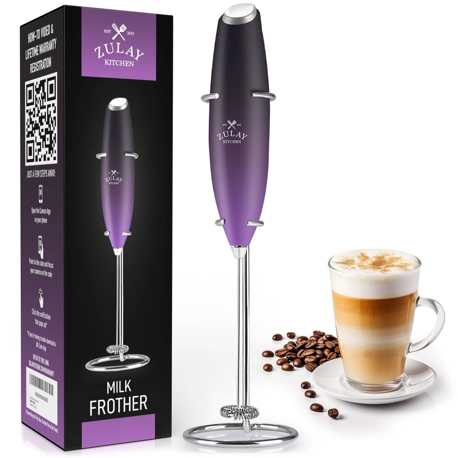 Zulay Kitchen Handheld Milk Frother Purple