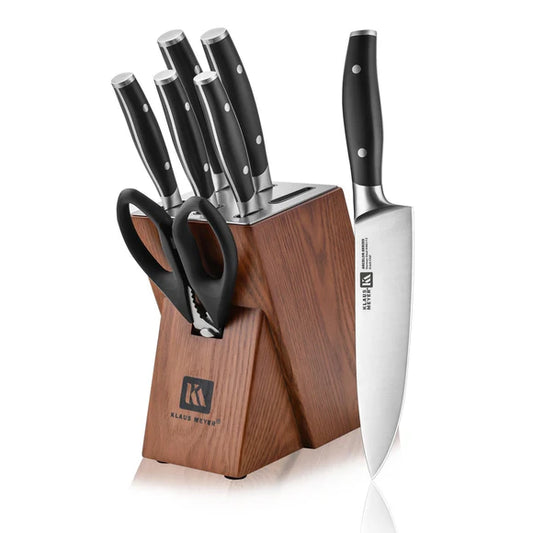 Klaus Meyer Arcelor Knife set with wooden block on a white background