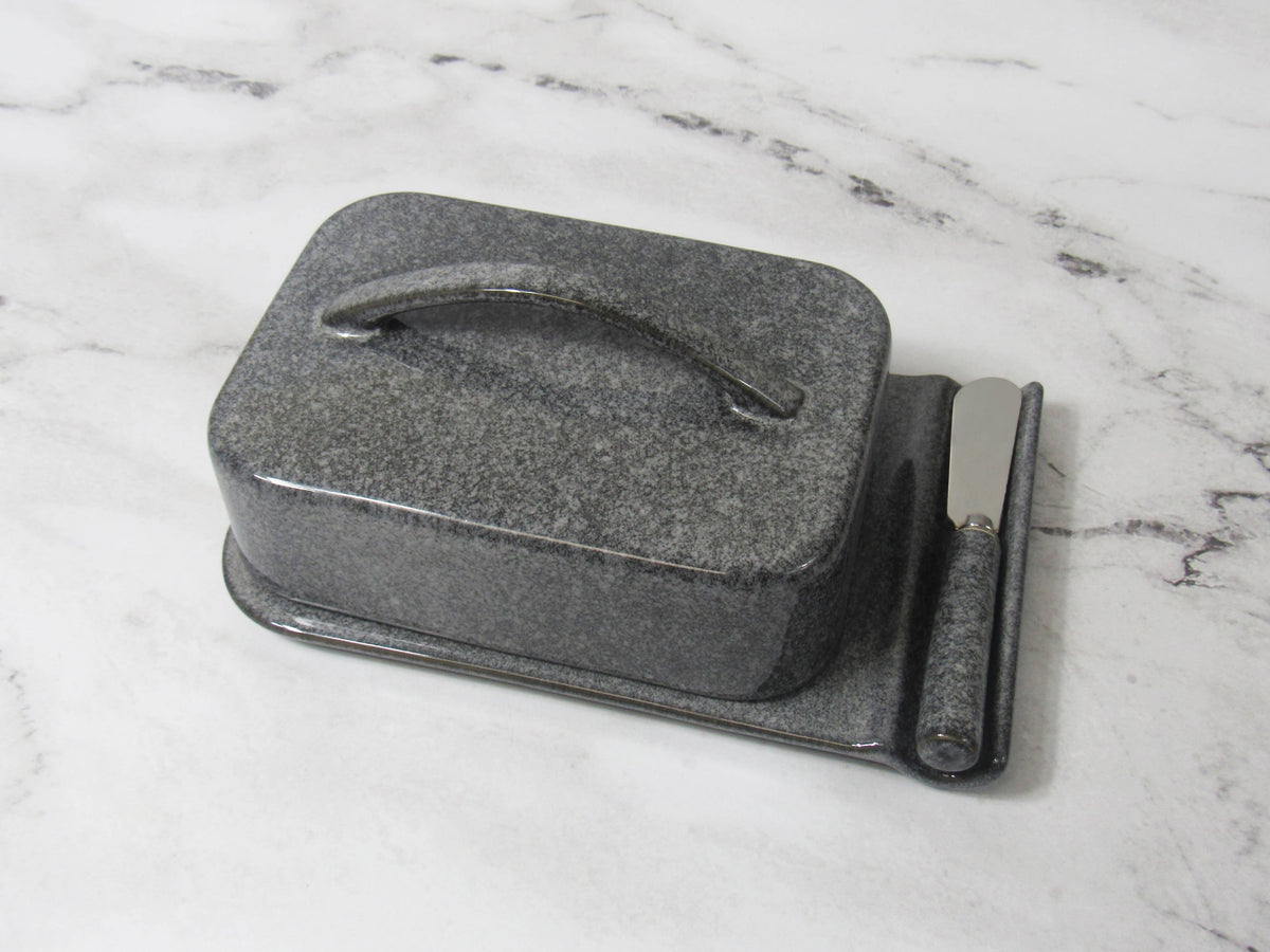 Butterie gray porcelain butter dish on marbled  surface
