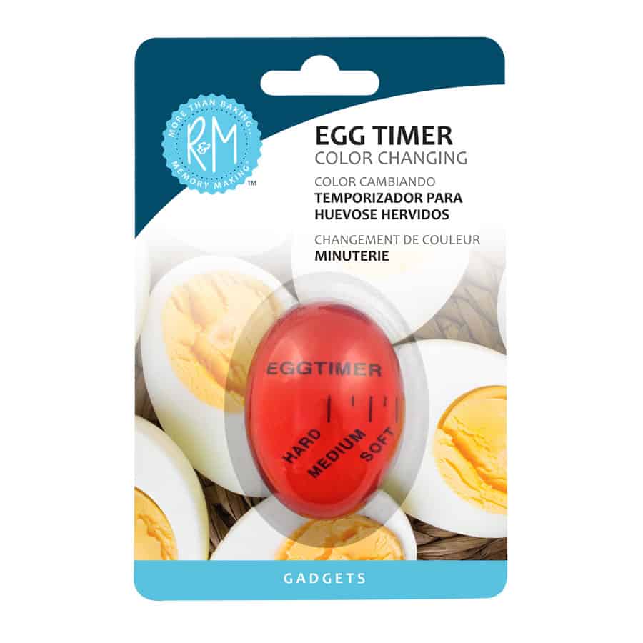 Color-changing egg timer packaging with R&M Kitchen Supply logo