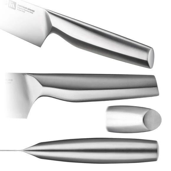 Set of Klaus Meyer Contour knives with a focus on blade design on a white background
