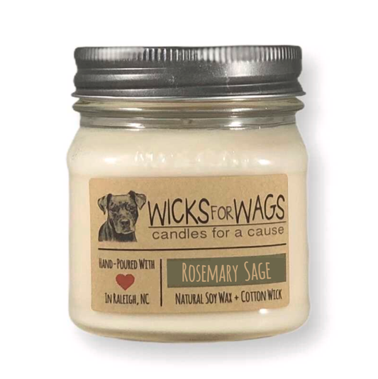 Rosemary + Sage |8 ozCandle | Wicks for Wags Candle