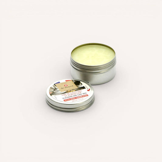 An open tin of de Buyer Seasoning and Care Wax