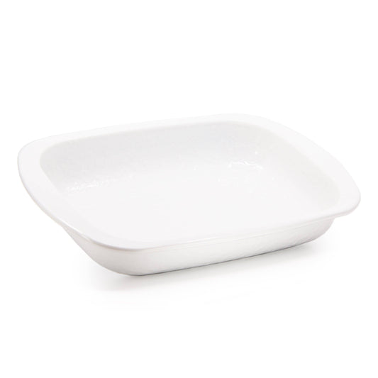 White porcelain enamel baking dish on a white background