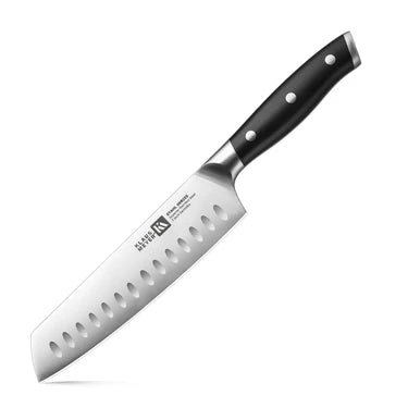 Klaus Meyer Stahl Santuko Knife with a black handle on a white background