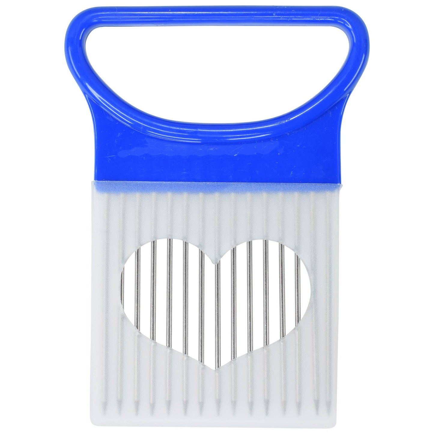 Onion Slicer with blue handle on a white background