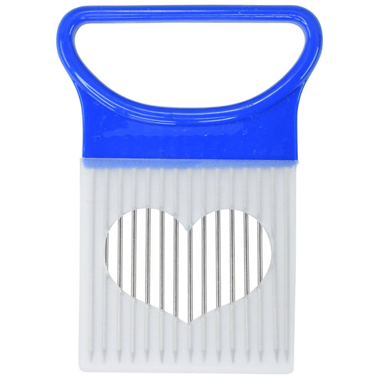 Onion Slicer with blue handle on a white background