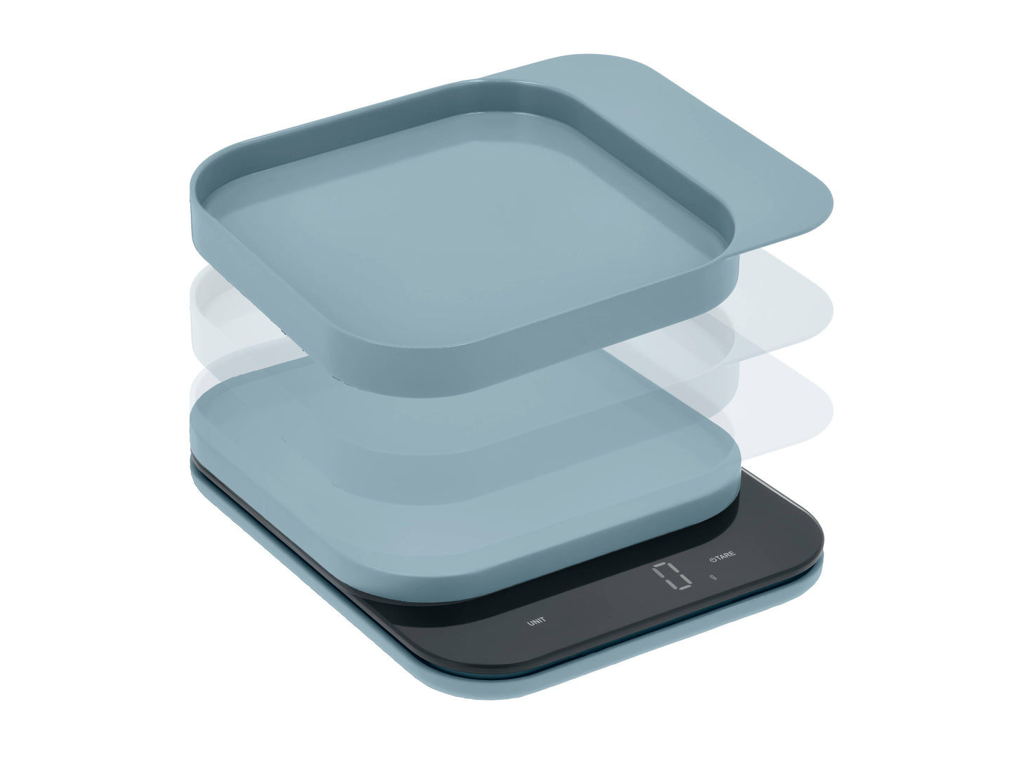 Rosti Mensura Kitchen Scale in dusty blue showing separate layers