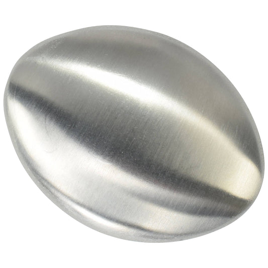 Stainless steel soap bar on a white background.